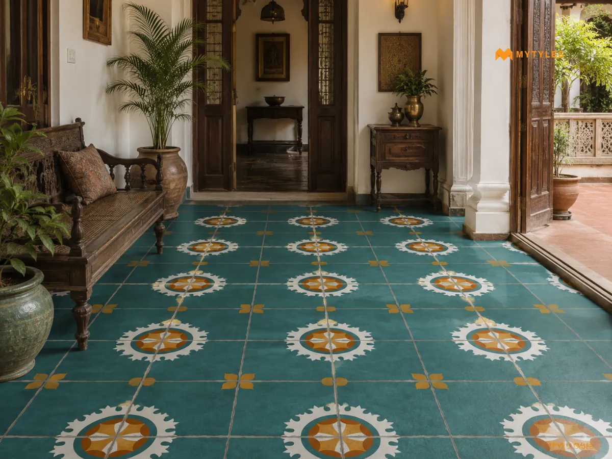 Ceramic Green Moroccan Floor Tiles in Traditional House